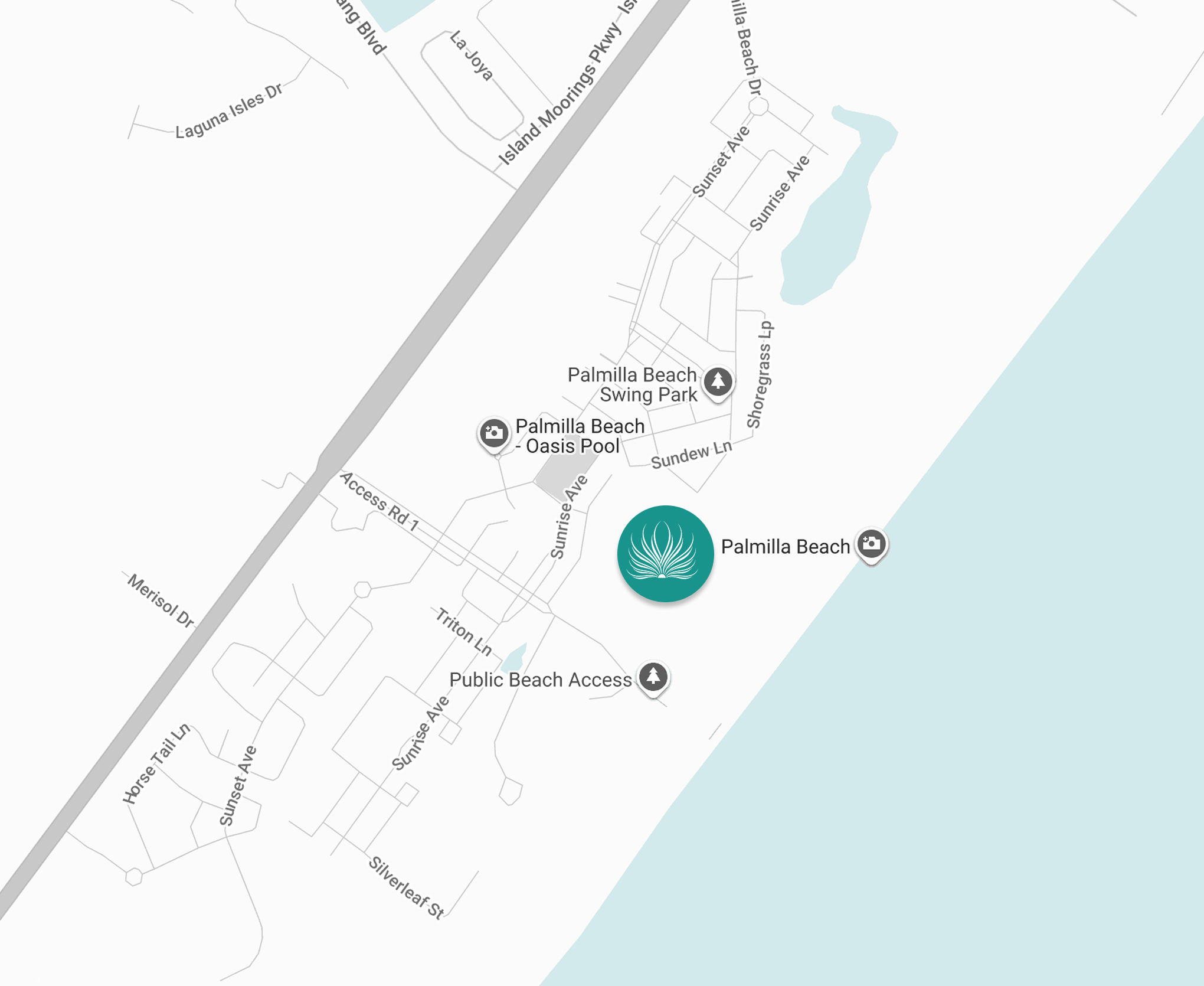 Map of Palmilla Beach in Port Aransas showing pools and public beach access