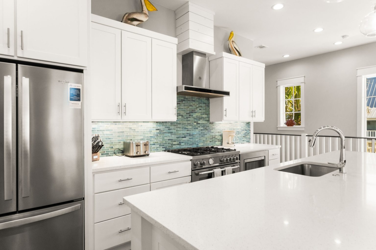 Kitchen with stainless appliances and quartz countertops at 200 Sunset Avenue