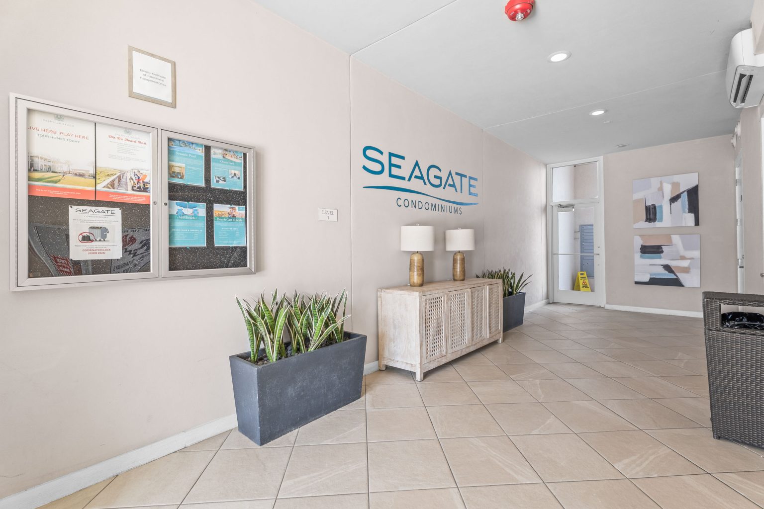 Lobby with Seagate signage in the building at 137 Palmilla Circle