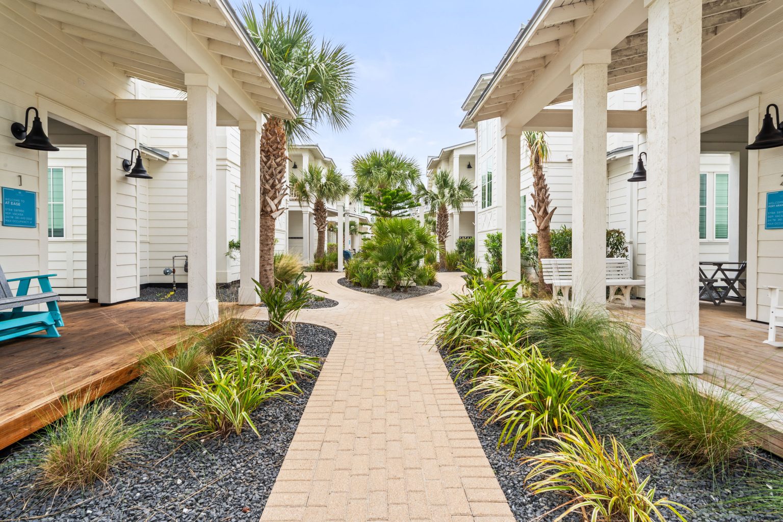 Landscaped walkway between the casitas at 214 Sunset Avenue