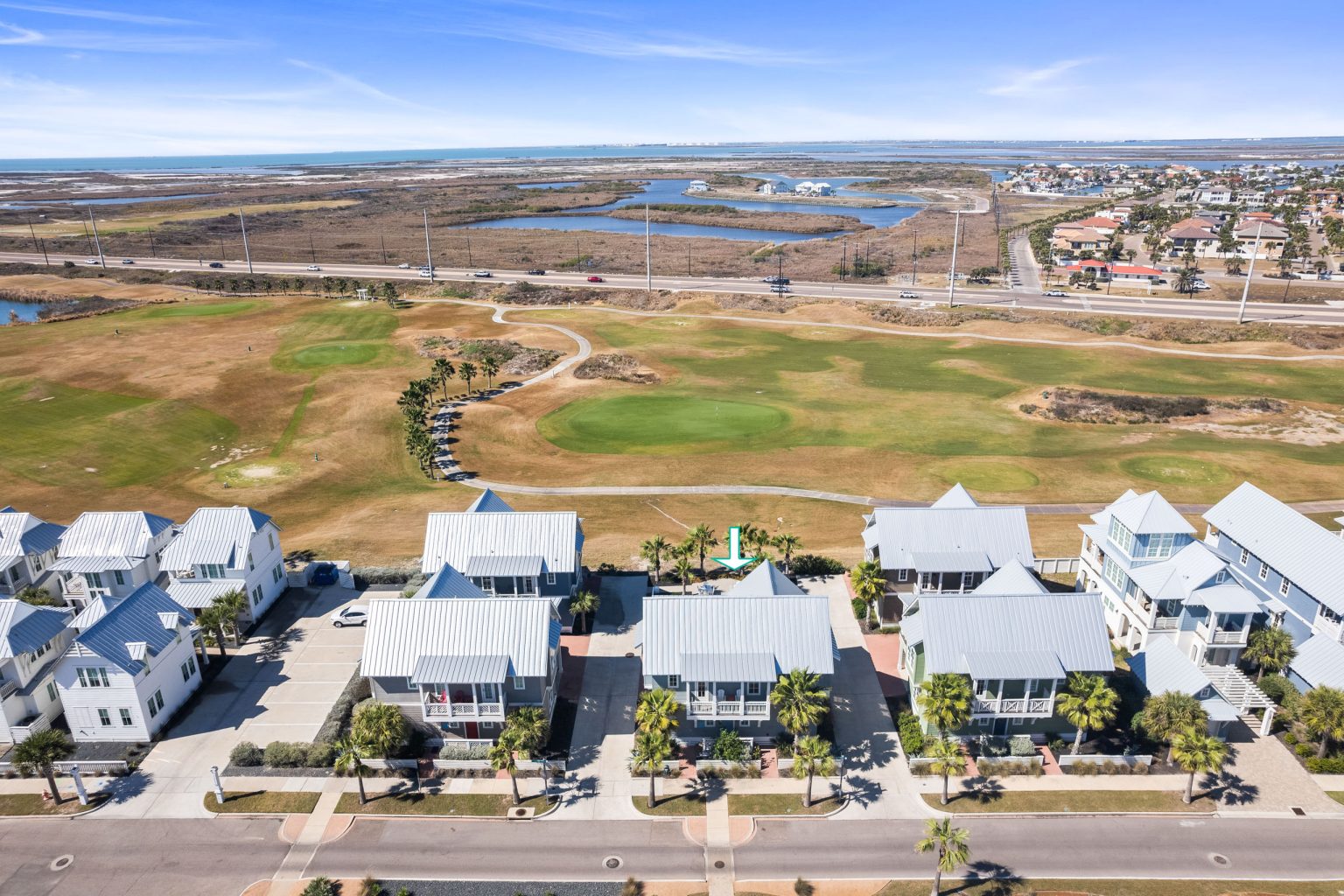 Aerial view of 200 Sunset Avenue facing the golf course