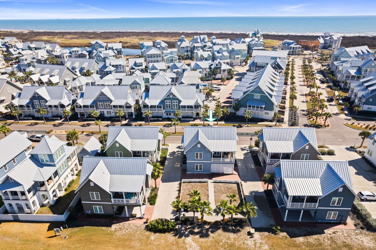 Aerial view of 200 Sunset Avenue and nearby homes toward the Gulf