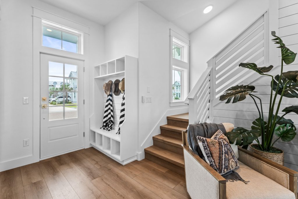 Entry with mudroom cubbies and staircase at 209 Horse Tail Lane