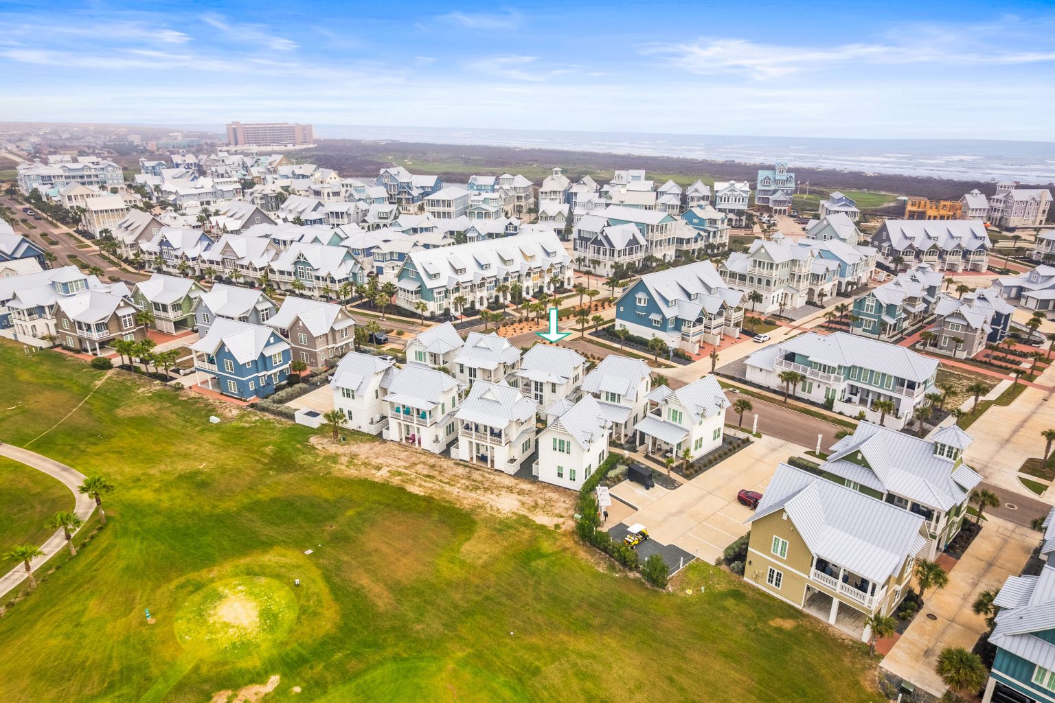 Aerial view of Palmilla Beach homes beside the golf course