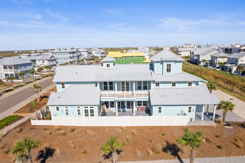 Aerial view of the rear of 724 Sunset Avenue and its porches