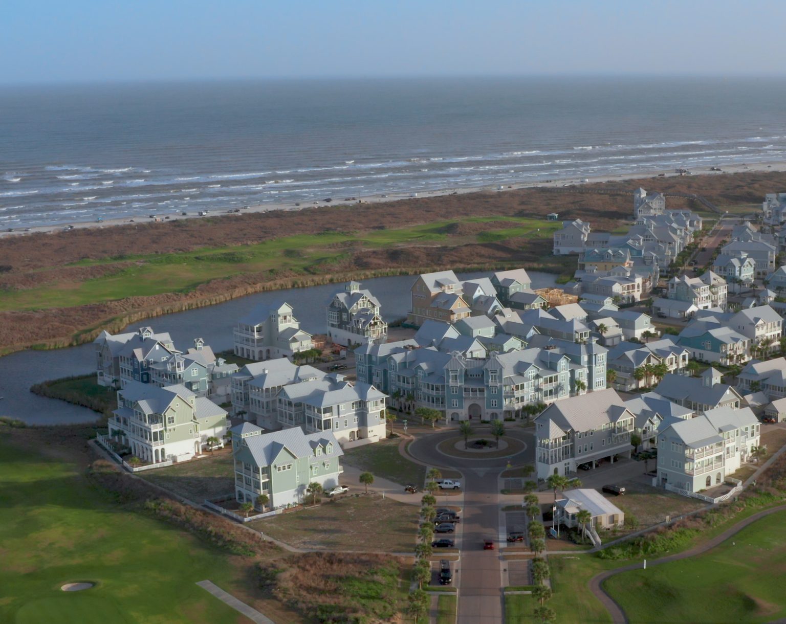 Aerial view of the Palmilla Beach golf course and community beside the Gulf of Mexico