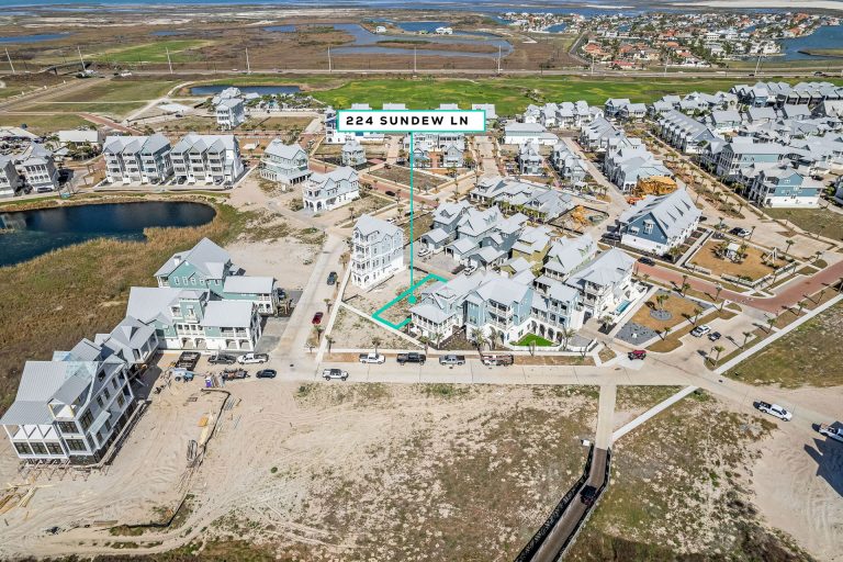 Aerial view marking the 224 Sundew Lane homesite within Palmilla Beach