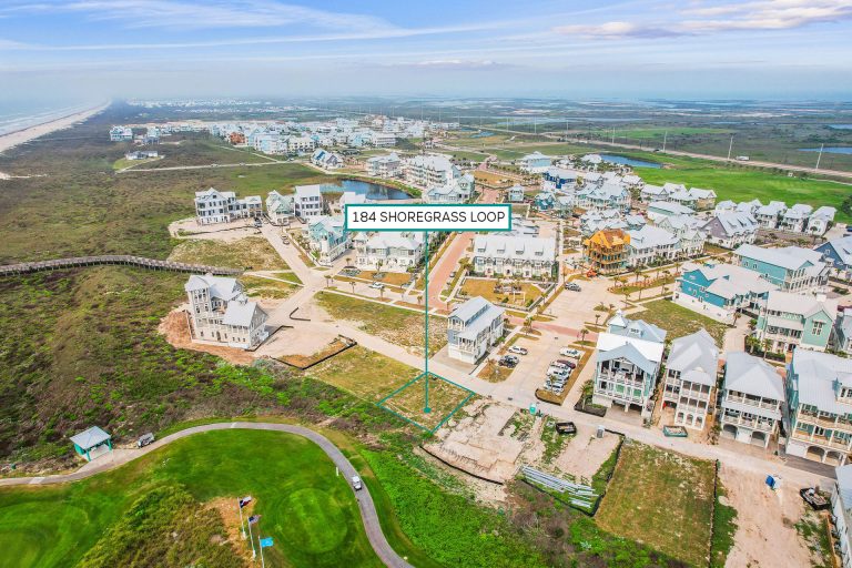 Aerial view marking the 184 Shoregrass Loop homesite beside the golf course