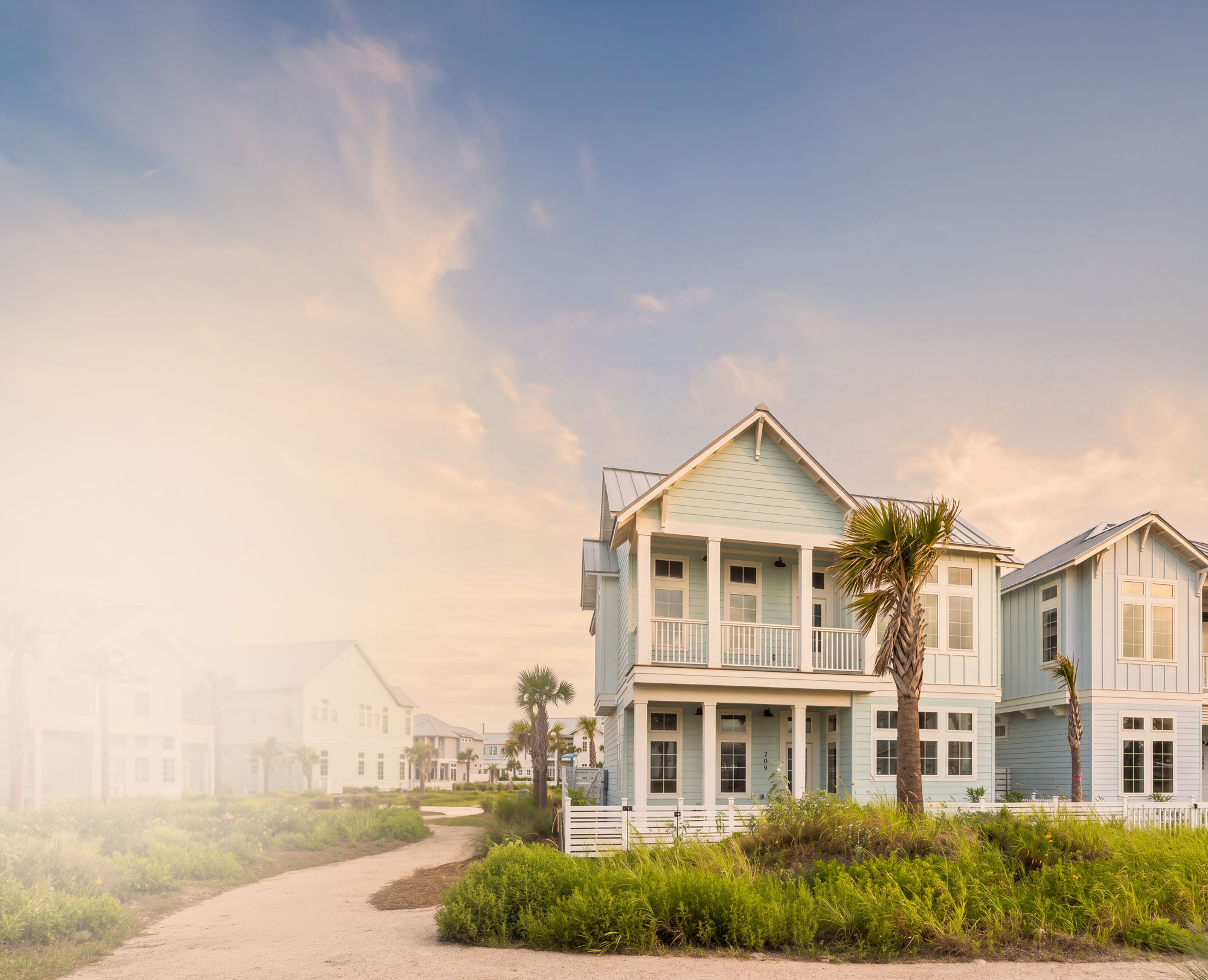 The Havens beach homes at sunset