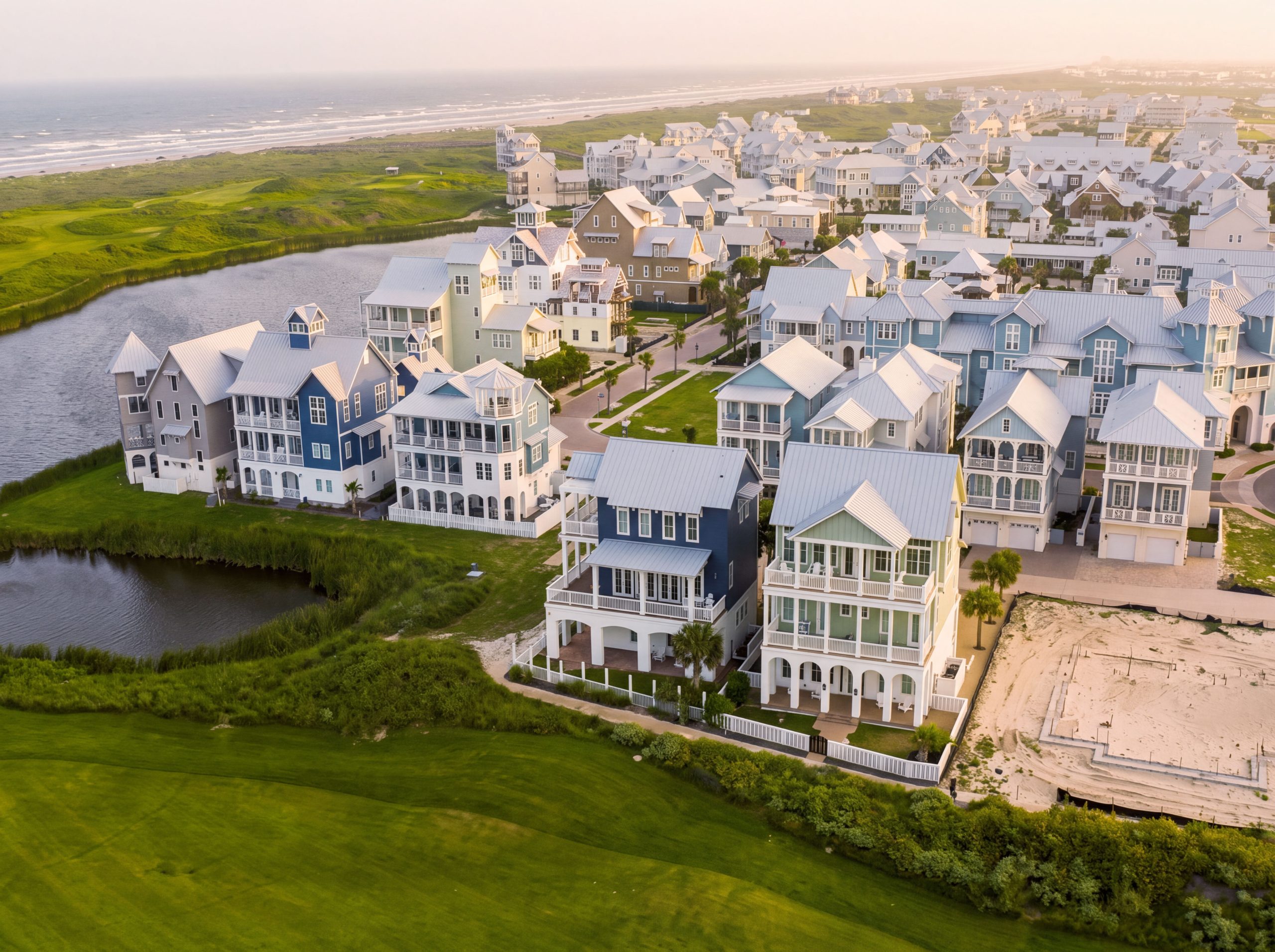 Aerial view of Palmilla Beach homes and coastal landscape